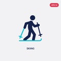two color skiing vector icon from activity and hobbies concept. isolated blue skiing vector sign symbol can be use for web, mobile Royalty Free Stock Photo