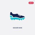 Two color soccer shoe vector icon from clothes concept. isolated blue soccer shoe vector sign symbol can be use for web, mobile