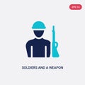 Two color soldiers and a weapon vector icon from army concept. isolated blue soldiers and a weapon vector sign symbol can be use Royalty Free Stock Photo