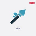 Two color spear vector icon from stone age concept. isolated blue spear vector sign symbol can be use for web, mobile and logo.
