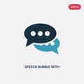 Two color speech bubble with ellipsis vector icon from shapes concept. isolated blue speech bubble with ellipsis vector sign