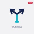 Two color split arrows vector icon from arrows concept. isolated blue split arrows vector sign symbol can be use for web, mobile