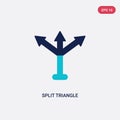 Two color split triangle vector icon from arrows concept. isolated blue split triangle vector sign symbol can be use for web,