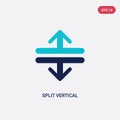 Two color split vertical vector icon from arrows concept. isolated blue split vertical vector sign symbol can be use for web,