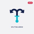 Two color splitting arrow vector icon from arrows concept. isolated blue splitting arrow vector sign symbol can be use for web,
