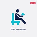 Two color stick man reading vector icon from behavior concept. isolated blue stick man reading vector sign symbol can be use for