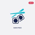 Two color sushi piece vector icon from bistro and restaurant concept. isolated blue sushi piece vector sign symbol can be use for Royalty Free Stock Photo