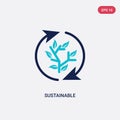 Two color sustainable vector icon from ecology and environment concept. isolated blue sustainable vector sign symbol can be use