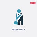 Two color sweeping person vector icon from people concept. isolated blue sweeping person vector sign symbol can be use for web, Royalty Free Stock Photo