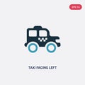 Two color taxi facing left vector icon from mechanicons concept. isolated blue taxi facing left vector sign symbol can be use for Royalty Free Stock Photo