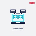 Two color telepresence vector icon from augmented reality concept. isolated blue telepresence vector sign symbol can be use for