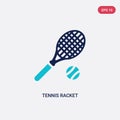 Two color tennis racket vector icon from free time concept. isolated blue tennis racket vector sign symbol can be use for web,