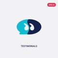 Two color testimonials vector icon from feedback concept. isolated blue testimonials vector sign symbol can be use for web, mobile