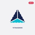 Two color tetrahedron vector icon from geometry concept. isolated blue tetrahedron vector sign symbol can be use for web, mobile