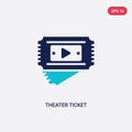 Two color theater ticket vector icon from cinema concept. isolated blue theater ticket vector sign symbol can be use for web, Royalty Free Stock Photo