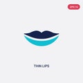 Two color thin lips vector icon from human body parts concept. blue thin lips vector sign symbol can be use for web,