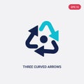 Two color three curved arrows vector icon from arrows concept. isolated blue three curved arrows vector sign symbol can be use for Royalty Free Stock Photo