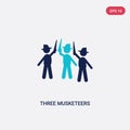 Two color three musketeers vector icon from literature concept. isolated blue three musketeers vector sign symbol can be use for