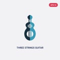 Two color three strings guitar vector icon from music concept. isolated blue three strings guitar vector sign symbol can be use