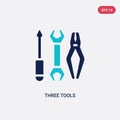 Two color three tools vector icon from construction concept. isolated blue three tools vector sign symbol can be use for web,