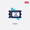 Two color tickets vector icon from cinema concept. isolated blue tickets vector sign symbol can be use for web, mobile and logo. Royalty Free Stock Photo