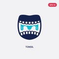 Two color tonsil vector icon from human body parts concept. blue tonsil vector sign symbol can be use for web, mobile and