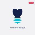 Two color tooth with metallic root vector icon from dentist concept. isolated blue tooth with metallic root vector sign symbol can