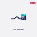 Two color toothbrushes vector icon from dentist concept. isolated blue toothbrushes vector sign symbol can be use for web, mobile Royalty Free Stock Photo