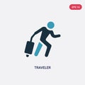 Two color traveler vector icon from people skills concept. isolated blue traveler vector sign symbol can be use for web, mobile Royalty Free Stock Photo