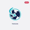 Two color traveling vector icon from free time concept. isolated blue traveling vector sign symbol can be use for web, mobile and Royalty Free Stock Photo