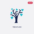Two color tree of love vector icon from ecology concept. isolated blue tree of love vector sign symbol can be use for web, mobile Royalty Free Stock Photo