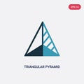 Two color triangular pyramid volumetrical shape vector icon from shapes concept. isolated blue triangular pyramid volumetrical