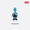 Two color troglodyte vector icon from stone age concept. isolated blue troglodyte vector sign symbol can be use for web, mobile