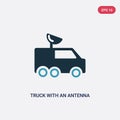 Two color truck with an antenna on it vector icon from mechanicons concept. isolated blue truck with an antenna on it vector sign