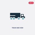 Two color truck side view vector icon from mechanicons concept. isolated blue truck side view vector sign symbol can be use for