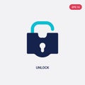 Two color unlock vector icon from geometry concept. isolated blue unlock vector sign symbol can be use for web, mobile and logo.