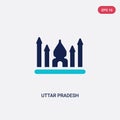 Two color uttar pradesh vector icon from india concept. isolated blue uttar pradesh vector sign symbol can be use for web, mobile