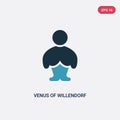 Two color venus of willendorf vector icon from stone age concept. isolated blue venus of willendorf vector sign symbol can be use