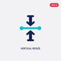 Two color vertical resize vector icon from arrows concept. isolated blue vertical resize vector sign symbol can be use for web,