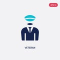 Two color veteran vector icon from army and war concept. isolated blue veteran vector sign symbol can be use for web, mobile and