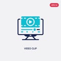 Two color video clip vector icon from cinema concept. isolated blue video clip vector sign symbol can be use for web, mobile and