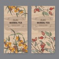 Two color vintage labels for dog rose and buckthorn tea.