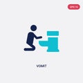 Two color vomit vector icon from discotheque concept. isolated blue vomit vector sign symbol can be use for web, mobile and logo.