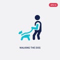 Two color walking the dog vector icon from behavior concept. isolated blue walking the dog vector sign symbol can be use for web,