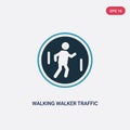 Two color walking walker traffic vector icon from signs concept. isolated blue walking walker traffic vector sign symbol can be