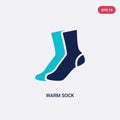 Two color warm sock vector icon from fashion concept. isolated blue warm sock vector sign symbol can be use for web, mobile and Royalty Free Stock Photo