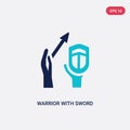 Two color warrior with sword and shield vector icon from gestures concept. isolated blue warrior with sword and shield vector sign Royalty Free Stock Photo