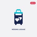 Two color wedding luggage vector icon from birthday party and wedding concept. isolated blue wedding luggage vector sign symbol