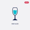 Two color wide glass vector icon from bistro and restaurant concept. isolated blue wide glass vector sign symbol can be use for