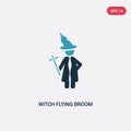 Two color witch flying broom vector icon from people concept. isolated blue witch flying broom vector sign symbol can be use for Royalty Free Stock Photo